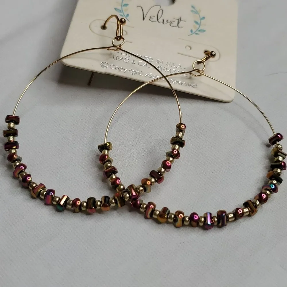 Pink Iridescent Beaded Hoop Earrings
